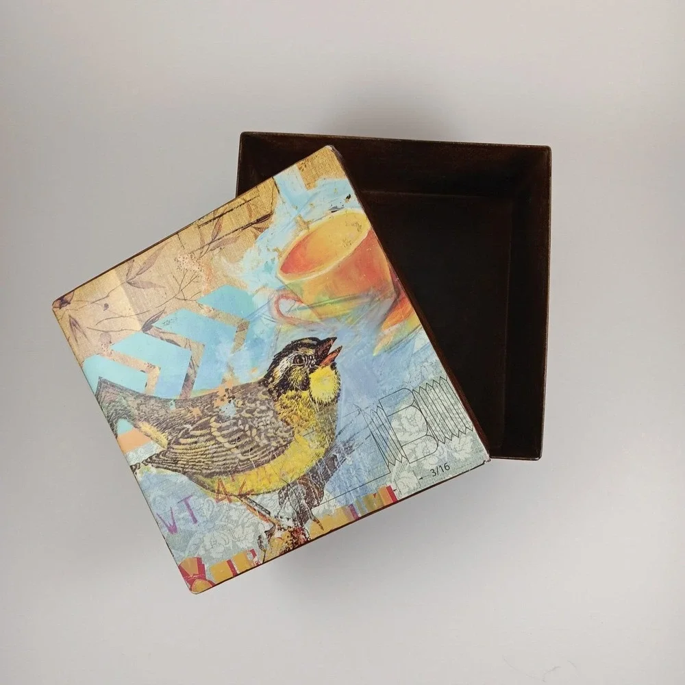 Phoenix Creative Co. Bird Coffee Tin Metal‎ Copper Trinket Storage Box 6x6x3
